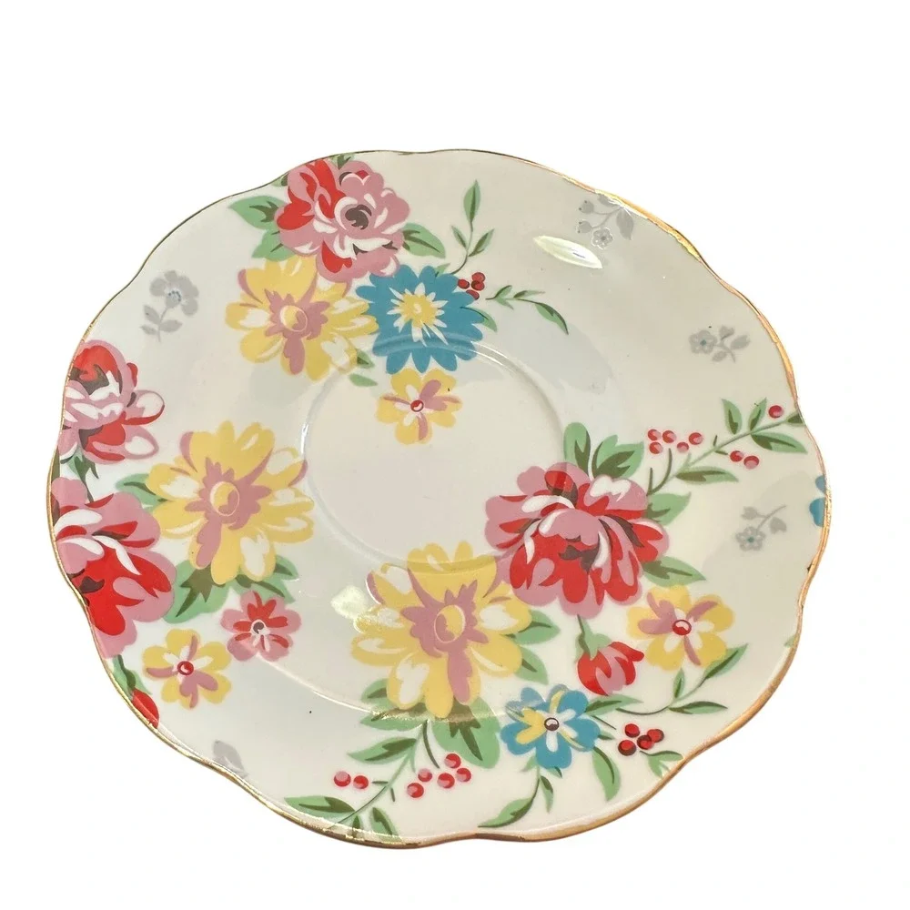 Grace Teaware Floral Teacup Saucer Set Gold Trim Vintage Style Bone China